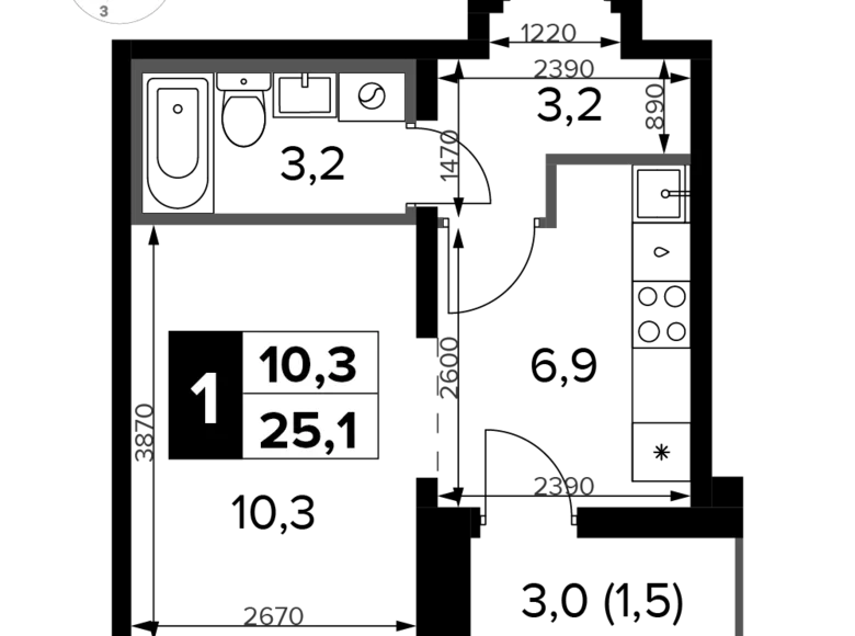 Apartamento 1 habitación 25 m² Potapovo, Rusia