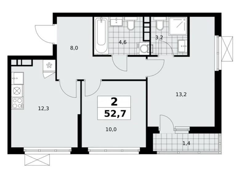 Mieszkanie 2 pokoi 53 m² Moskwa, Rosja