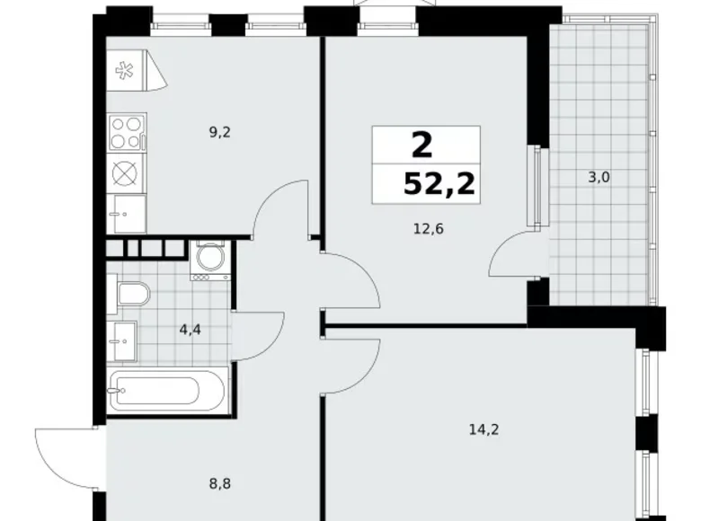 Apartamento 2 habitaciones 52 m² Moscú, Rusia