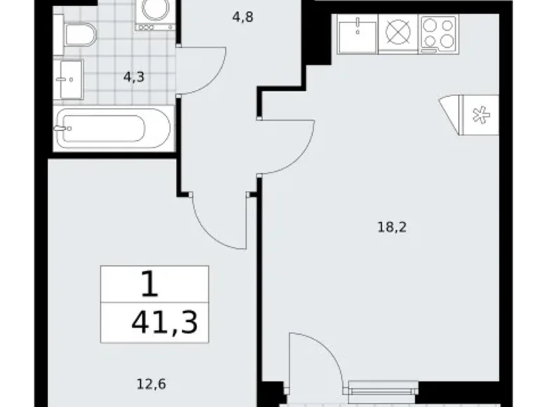Apartamento 1 habitación 41 m² Troitsk, Rusia