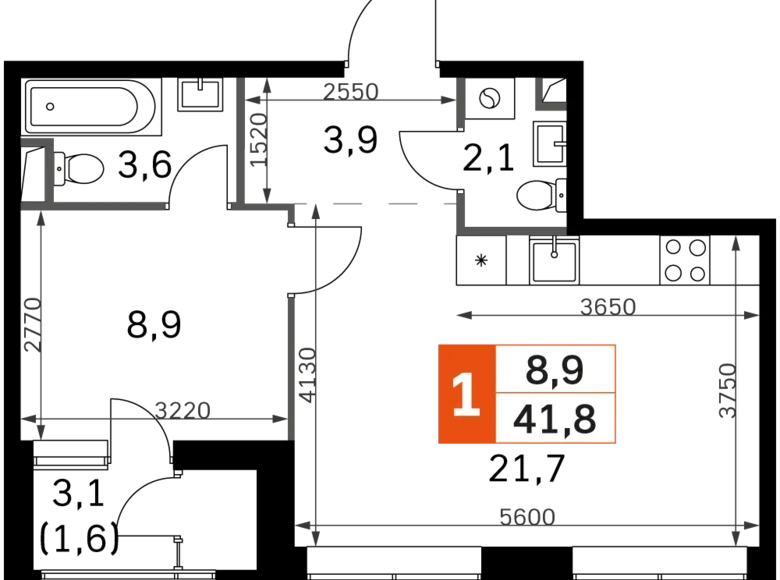 Mieszkanie 1 pokój 42 m² Moskwa, Rosja