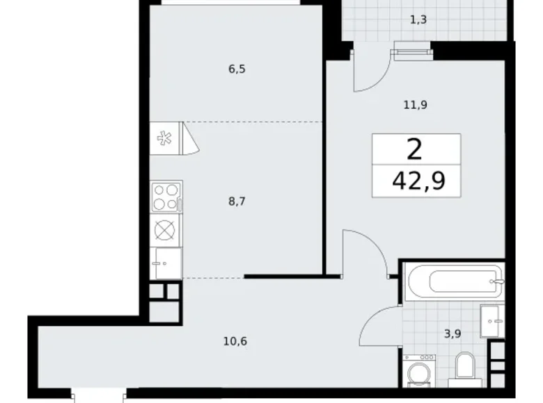 Wohnung 2 zimmer 43 m² Wnukowo, Russland