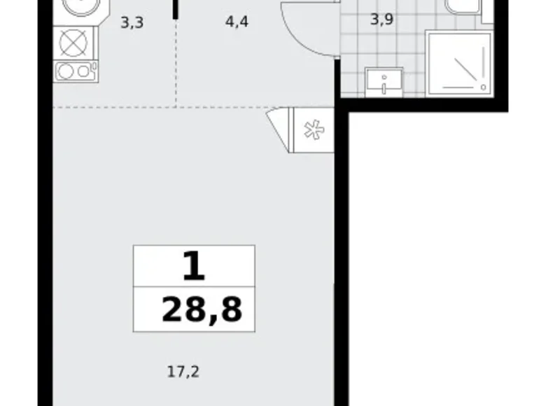 Mieszkanie 1 pokój 29 m² poselenie Sosenskoe, Rosja