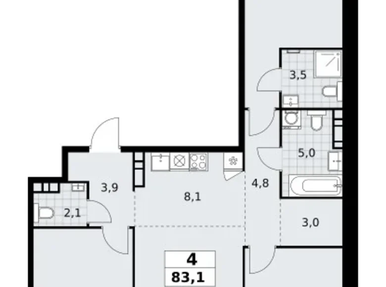 Квартира 4 комнаты 83 м² Юго-Западный административный округ, Россия