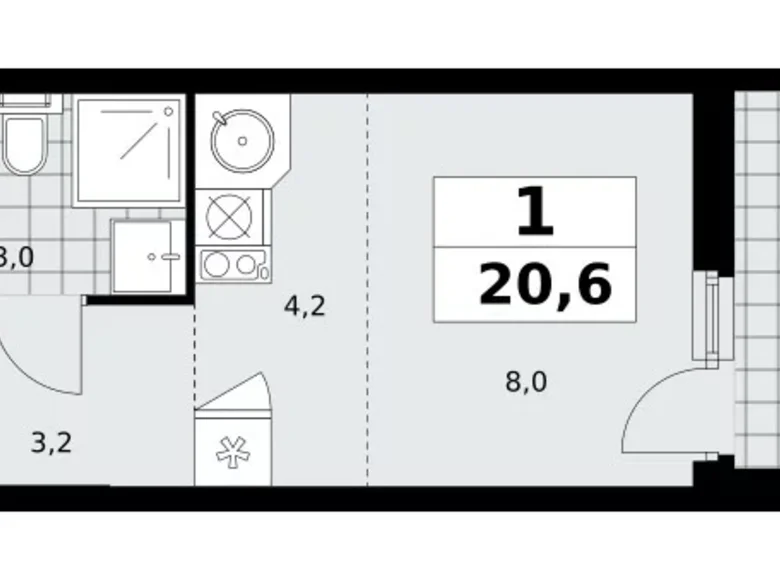 Квартира 1 комната 21 м² Москва, Россия