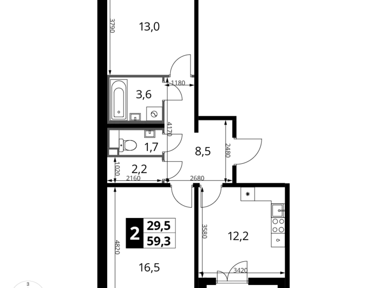 Wohnung 2 zimmer 59 m² Chimki, Russland