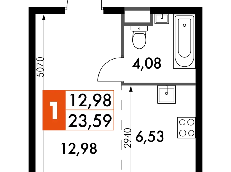 Студия 1 комната 24 м² Москва, Россия