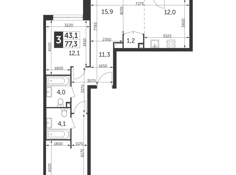 Apartamento 3 habitaciones 77 m² North-Eastern Administrative Okrug, Rusia