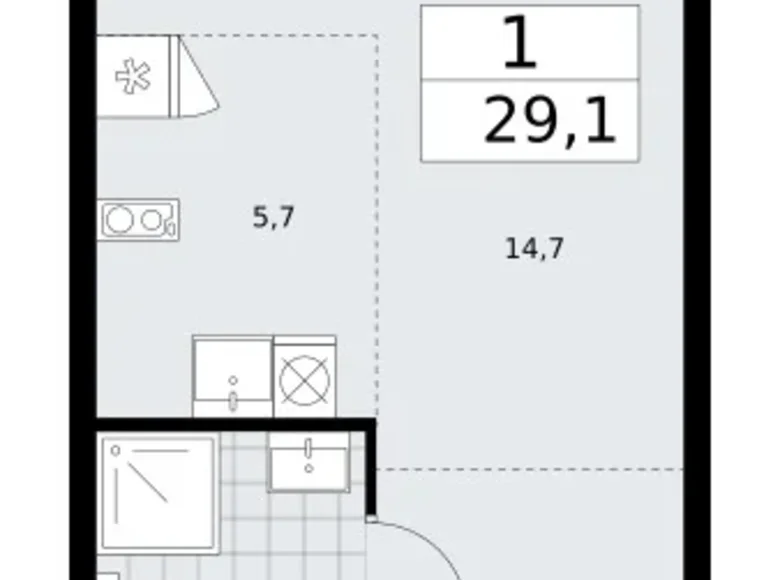 Квартира 1 комната 29 м² район Троицк, Россия