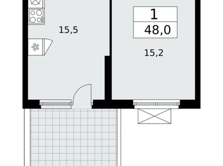 Квартира 1 комната 48 м² поселение Сосенское, Россия