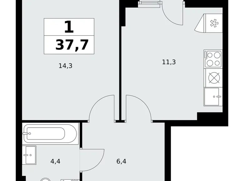 Apartamento 1 habitación 38 m² poselenie Sosenskoe, Rusia