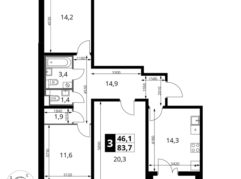 Appartement 3 chambres 84 m² South-Western Administrative Okrug, Fédération de Russie