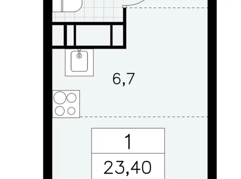 1 room apartment 23 m² Moscow, Russia