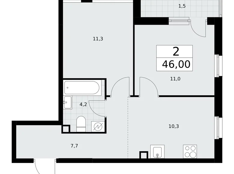 2 room apartment 46 m² Postnikovo, Russia