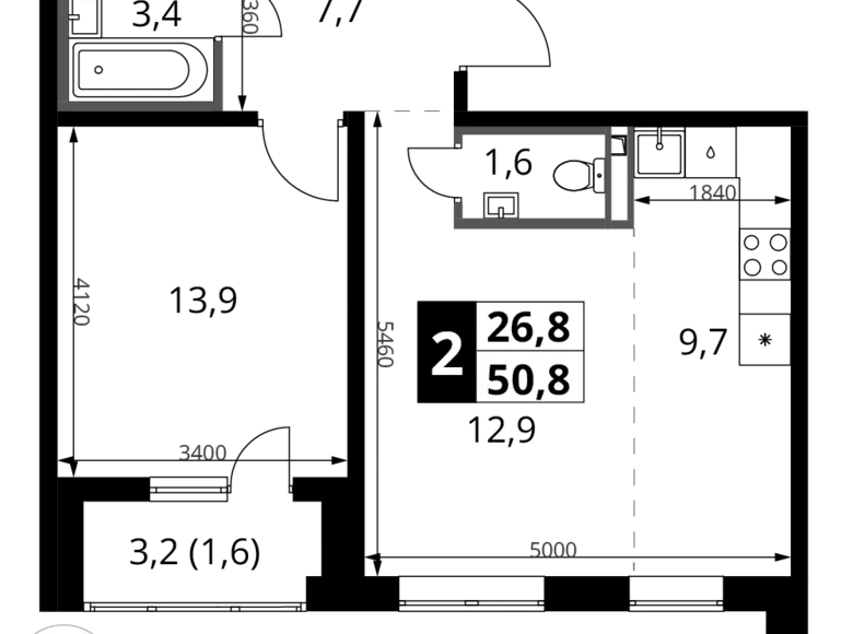 Mieszkanie 2 pokoi 51 m² Potapovo, Rosja