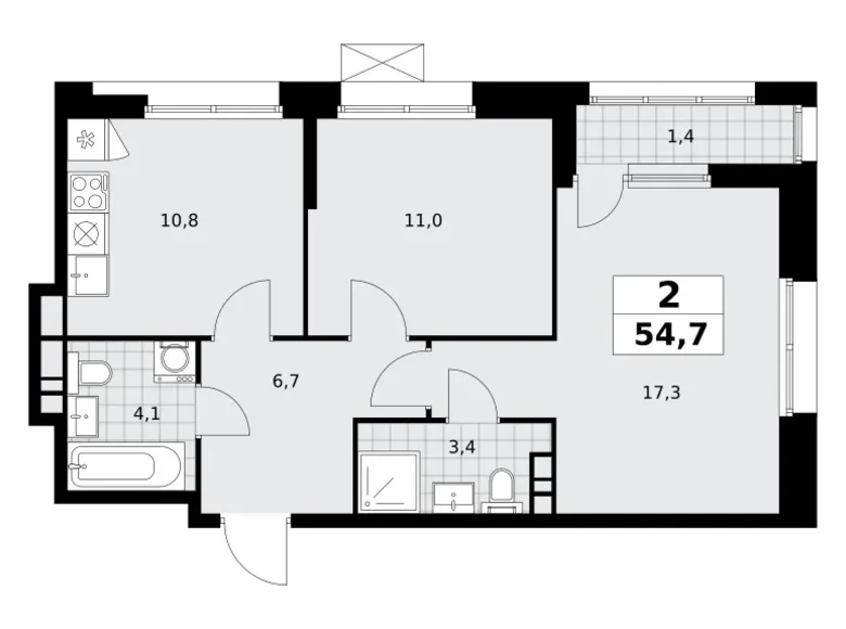 Wohnung 2 Zimmer 55 m² poselenie Sosenskoe, Russland