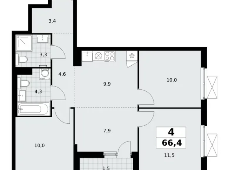 Квартира 4 комнаты 66 м² поселение Сосенское, Россия