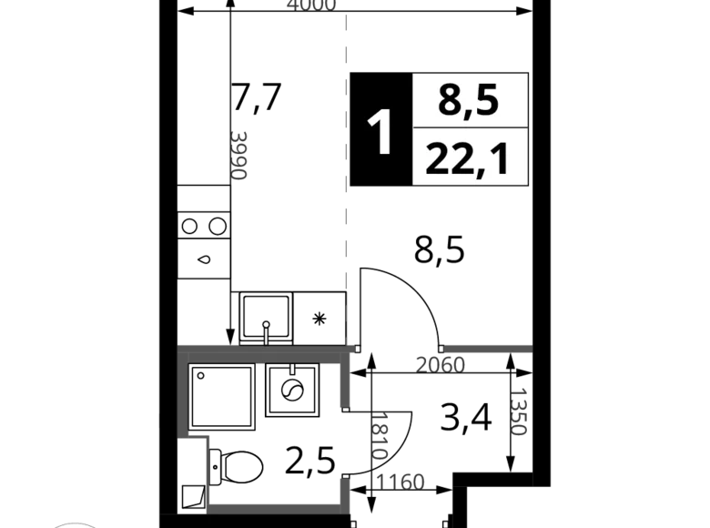 1 room studio apartment 22 m² Khimki, Russia