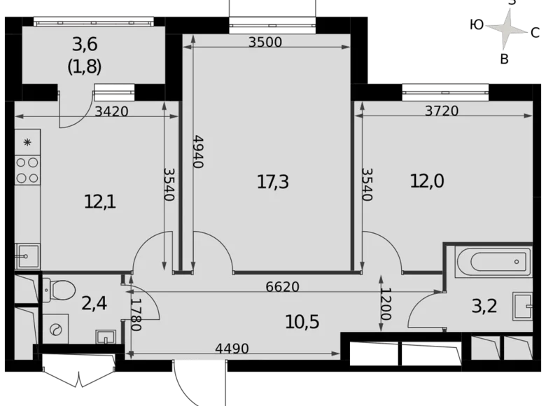 2 room apartment 59 m² Razvilka, Russia