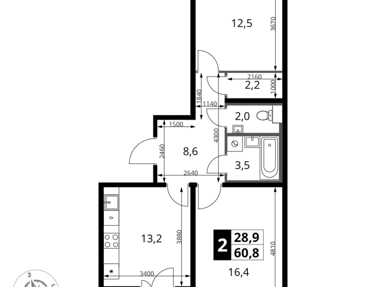 Apartamento 2 habitaciones 61 m² Leninsky District, Rusia