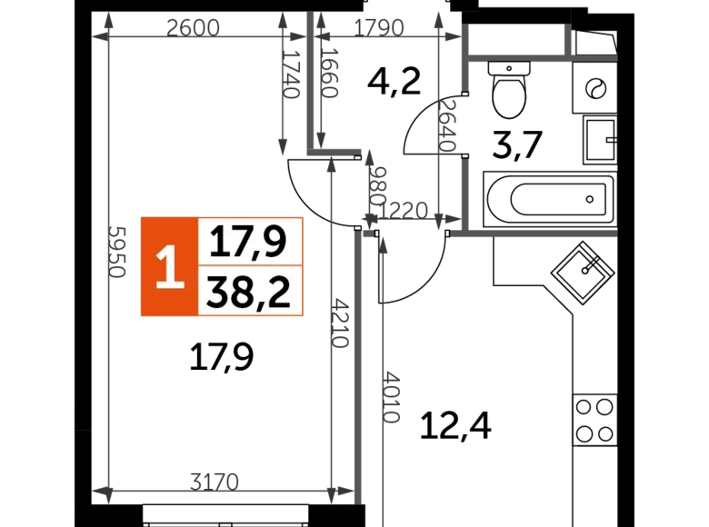 Mieszkanie 1 pokój 38 m² Veshki, Rosja