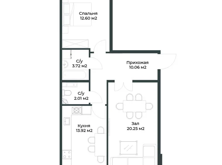 Квартира 2 комнаты 66 м² Ташкент, Узбекистан