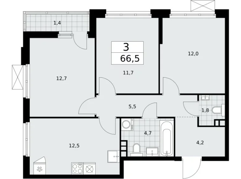 Квартира 3 комнаты 67 м² поселение Сосенское, Россия