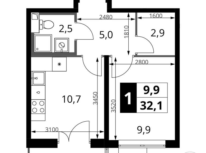 Wohnung 1 zimmer 32 m² Chimki, Russland