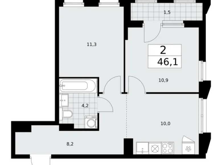 Wohnung 2 zimmer 46 m² Troizk, Russland