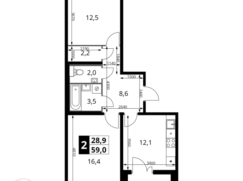 Квартира 2 комнаты 59 м² Ленинский район, Россия