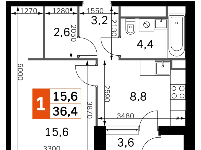 Wohnung 1 Zimmer 36 m² Moskau, Russland