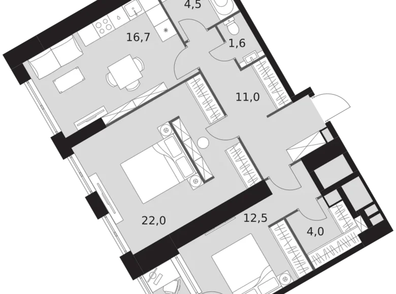 Apartamento 3 habitaciones 74 m² Konkovo District, Rusia