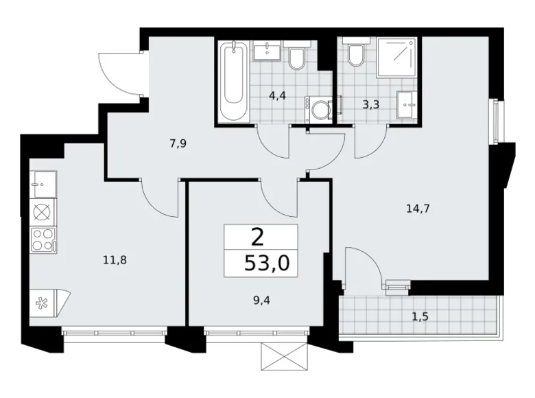 Wohnung 2 zimmer 53 m² Troizk, Russland