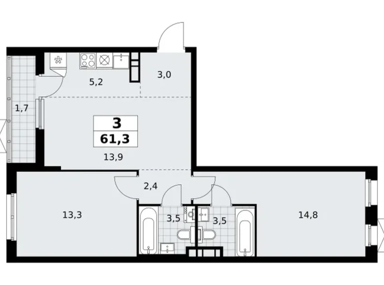 Wohnung 3 zimmer 61 m² poselenie Sosenskoe, Russland