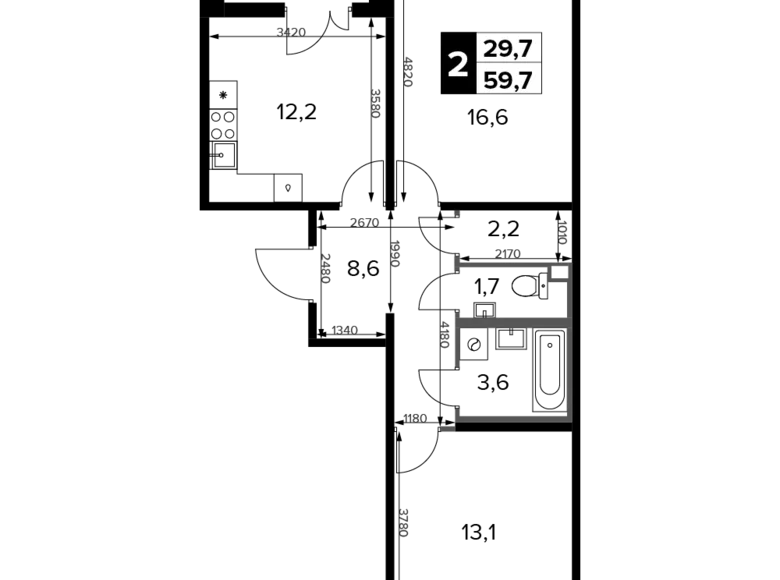 Квартира 2 комнаты 60 м² Химки, Россия