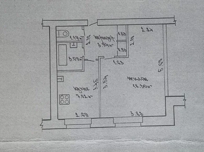 1 room apartment 35 m² Mazyr, Belarus