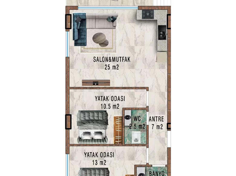 3 room apartment 69 m² Gazipasa, Turkey