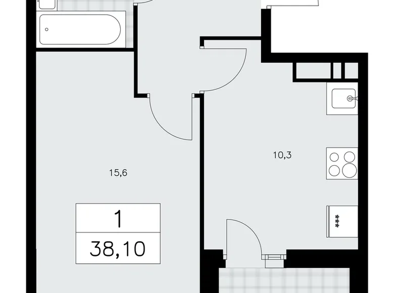 Квартира 1 комната 38 м² поселение Сосенское, Россия