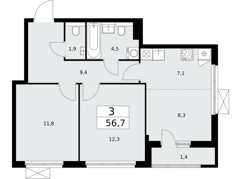 Квартира 3 комнаты 57 м² поселение Сосенское, Россия