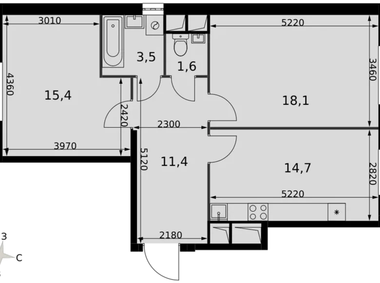 2 room apartment 65 m² Razvilka, Russia