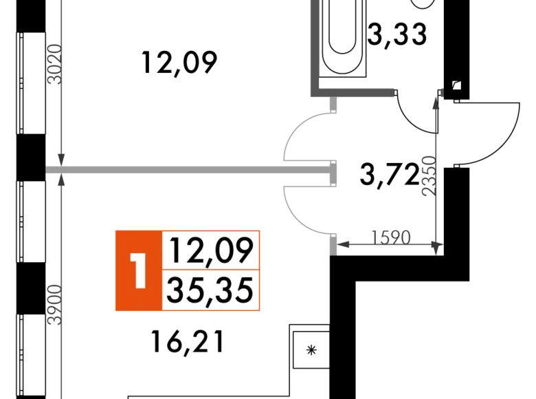 Mieszkanie 1 pokój 36 m² Naro-Fominskiy gorodskoy okrug, Rosja