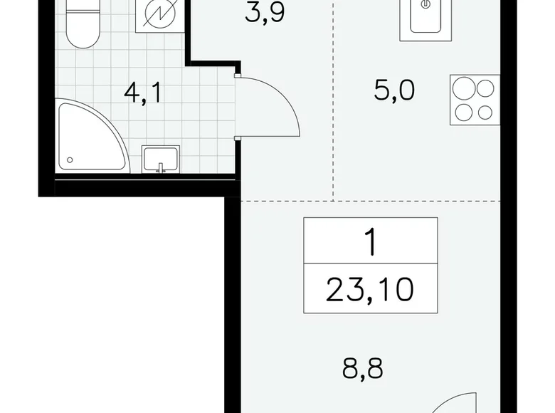 Квартира 1 комната 23 м² Юго-Западный административный округ, Россия