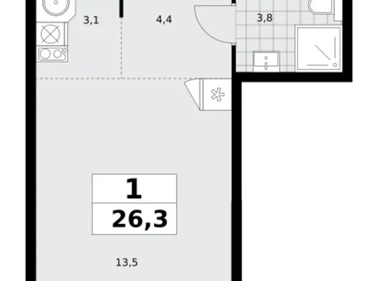 Квартира 1 комната 26 м² поселение Сосенское, Россия