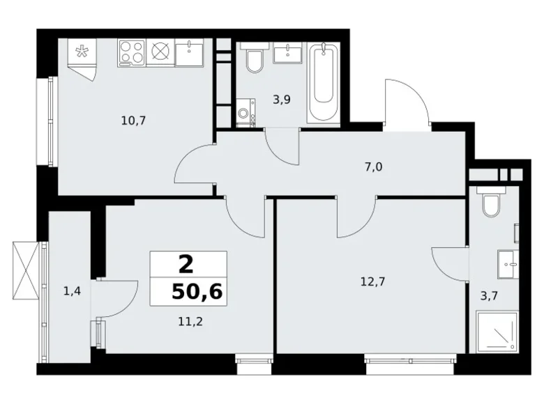 Wohnung 2 zimmer 51 m² poselenie Sosenskoe, Russland