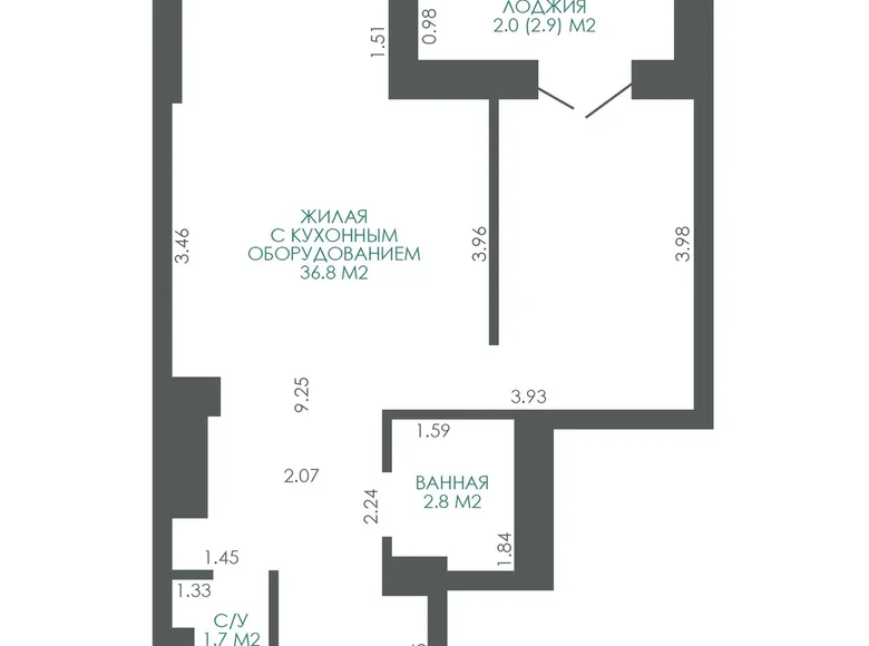 Appartement 2 chambres 43 m² Minsk, Biélorussie