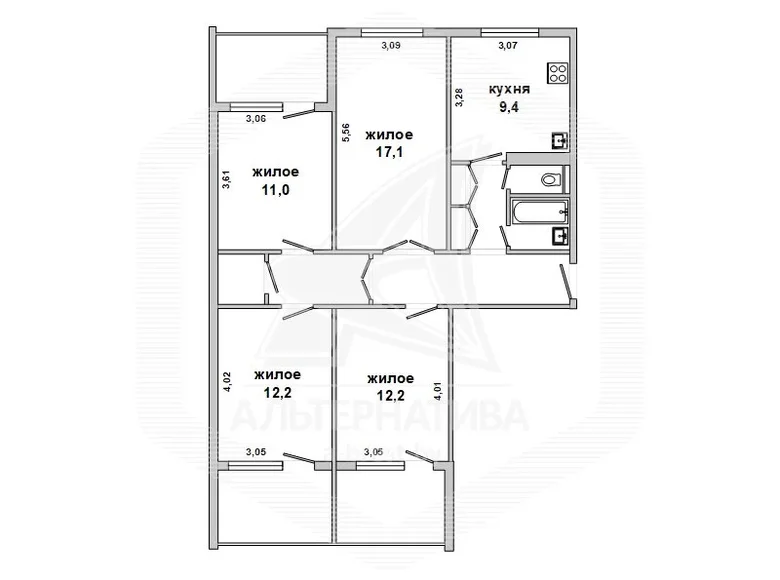 Apartamento 4 habitaciones 81 m² Brest, Bielorrusia