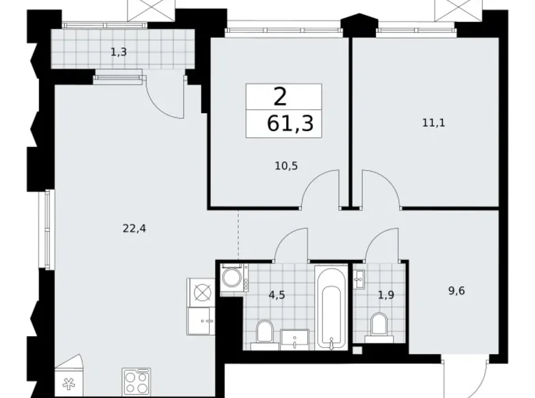 Wohnung 2 zimmer 61 m² Troizk, Russland