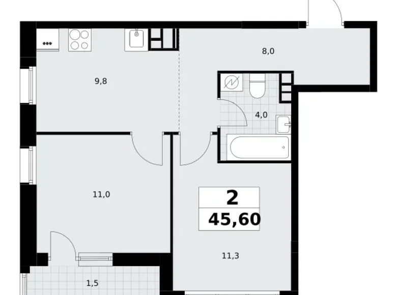 2 room apartment 46 m² Postnikovo, Russia