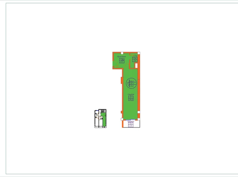 Kvartira 1 xona 36 m² Shuroda