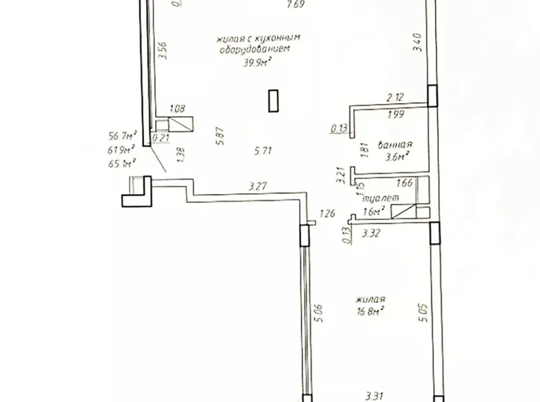 2 room apartment 62 m² Minsk, Belarus